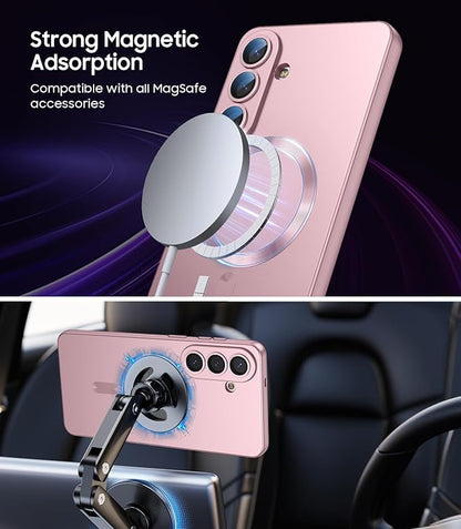 Magnetic for Samsung Galaxy S26 Plus Case [Compatible with MagSafe][Built-in Camera Lens Protector] Slim Soft Silicone Bumper Shockproof Metallic Luster Phone Case, Rose Gold