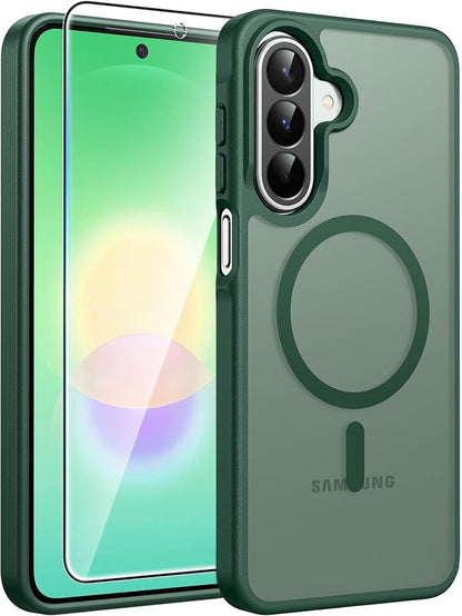 FNTCASE for Galaxy A27 5G Phone Case, Fit for Magsafe, Screen Protector | Translucent Matte, 14FT Military Grade Drop Protection, Slim Shockproof Protective, for Samsung A 27 4G Cover, Green