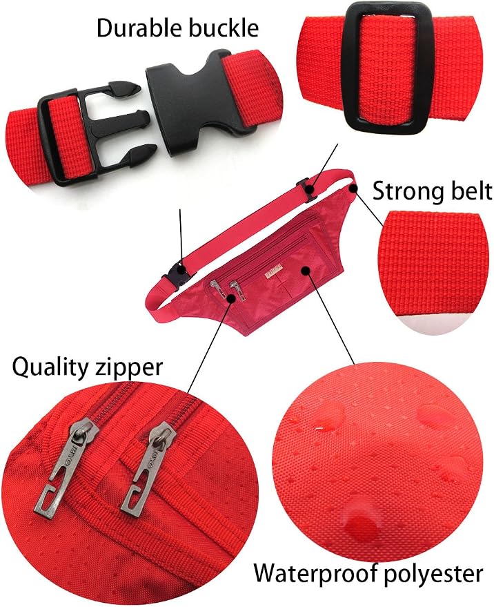 Naoki Outdoor Sports Running Jogging Cycling Hiking Camping Climbing Travel Ultra-thin Waterproof Polyester Waist Pack/Bag Runner Belt(Red)