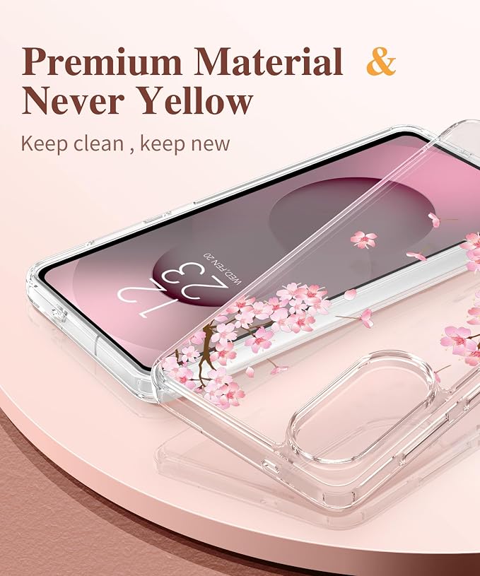 GVIEWIN for Samsung Galaxy S25 Edge Case, Clear Floral Shockproof Protective Women Phone Case, Non-Yellowing, Screen&Camera Lens Protector for Galaxy S25 Edge 6.7",Sakura/Pink