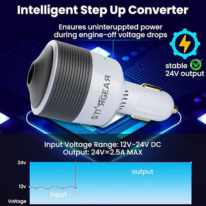 Starlink Mini Car Adapter 12V to 24V DC Step Up Converter with 60W Car Cigarette Lighter Adapter, Starlink Mini 12V Adapters Supports 16 AWG Official 30M, Ideal for RV, Boat, Trailer