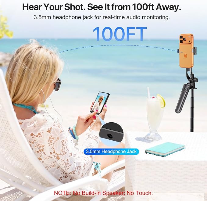 5" Selfie Monitor Screen iPhone 17,1080P Wireless Screen Mirroring Back Camera Monitor iPhone, Magnetic Selfie Screen with Headphone Jack, 2600mAh,100ft Remote for Vlog, Snaplylens for iPhone, Android
