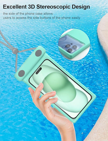 wellhouse Waterproof Phone Pouch, Waterproof Phone Case for iPhone 16 15 14 13 Pro Max XS Samsung, IPX8 3D Cellphone Dry Bag Beach Essentials - Duke Crystal Mint