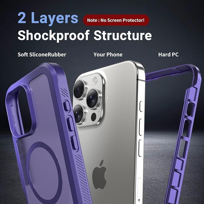 jaroco Magnetic for iPhone 16 Pro Case, [Compatible with MagSafe][Military Grade Drop Protection][Heavy Duty Protection][Non-Slip][Shockproof] 2-Layer Durable Bumper Phone Case 6.3''-Dark Purple