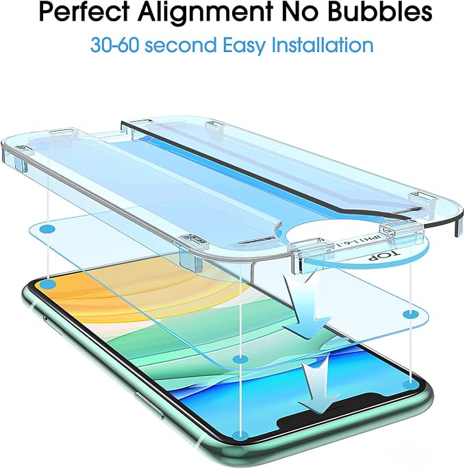 amFilm OneTouch Glass Screen Protector for iPhone 11, iPhone XR (6.1") with Easy Installation Kit, Tempered Glass, 2 Pack