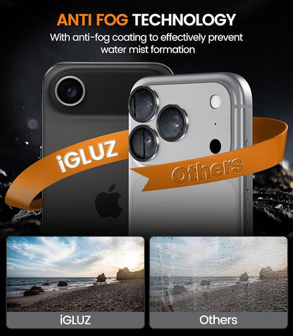 iGluz 2 Pack Anti-Reflection Camera Lens Protector for iPhone Air [98% Transmittance][1-Step Installation][Strong Adsorption] 9H Shatterproof Tempered Glass- Black
