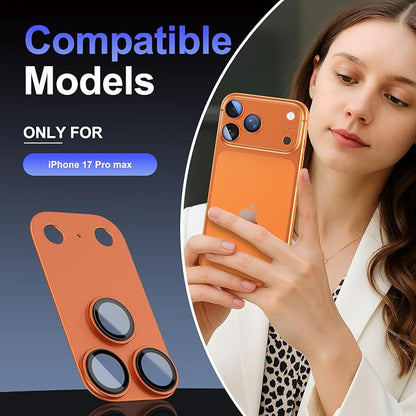 Camera Lens Protector for iPhone 17 pro max, [2026 Upgraded] Aluminum Alloy Frame with Sapphire AR+AF Glass, Military Grade, Anti-Scratch, Case Friendly, Orange