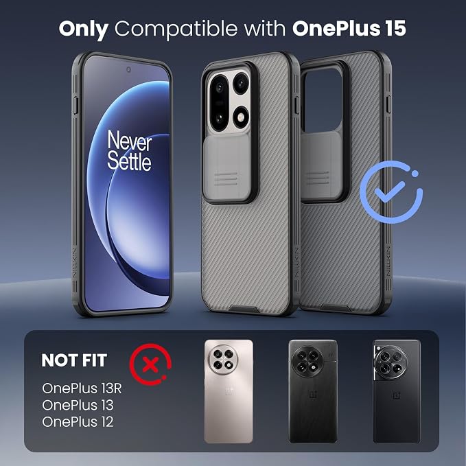 Nillkin for OnePlus 15 Clear Case with Slide Camera Cover, Full Camera Protection, Thin Slim Fit, Shockproof Protective, Camera Lens Protector, Phone Case for OnePlus 15 5G - Transparent Black ﻿