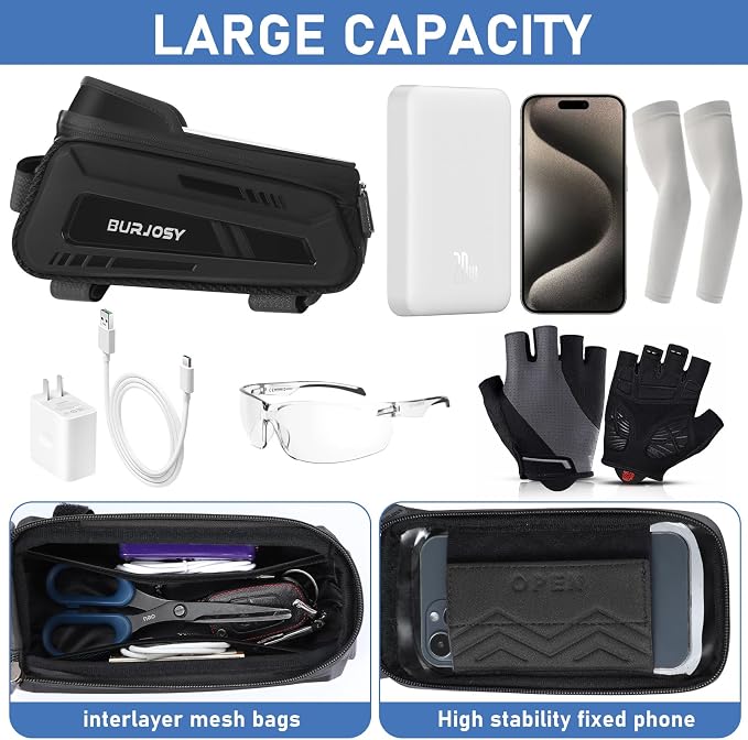 Bike Phone Front Frame Bag, Waterproof Bike Phone Holder Bag with TPU Touch-Screen & Sun-Visor, Bike Bag Accessories Compatible Phone Under 7”