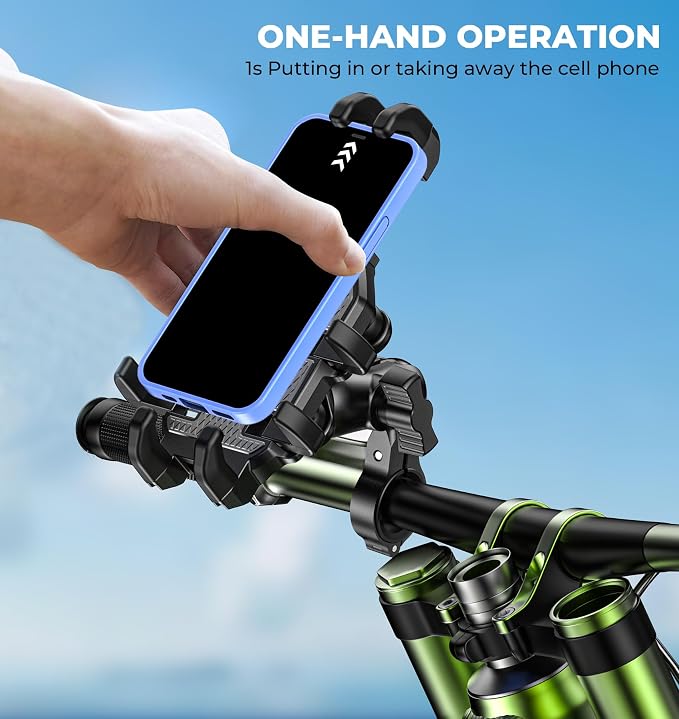 VAZESWIN Motorcycle Phone Mount with Vibration Dampener, Anti-Shake Bike Phone Holder with Aluminum Alloy Handlebar Clamp, One-Handed Operation Motorcycle Cellphone Mount Fit for 5.4"-7.2" Smartphone