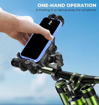 VAZESWIN Motorcycle Phone Mount with Vibration Dampener, Anti-Shake Bike Phone Holder with Aluminum Alloy Handlebar Clamp, One-Handed Operation Motorcycle Cellphone Mount Fit for 5.4"-7.2" Smartphone
