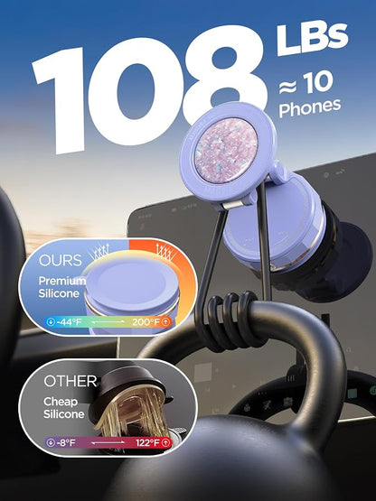 Upgraded Vacuum Magnetic Car Phone Holder for MagSafe[108+LBS Strongest Suction & 3000gf Strongest Magnetic],360° Adjustable Suction Cup Phone Mount for Car,Gym,Mirror,Men Women-Purple