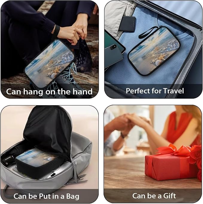 Sunset Starfish Shell Print Digital Organizing Bag - Multifunctional Charger, Earphone & USB Cable/SD Card Charging Head Storage