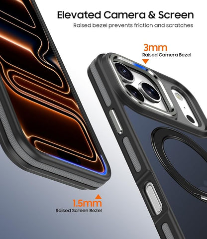 for iPhone 17 Pro Max Case with 360 Magnetic Ring Stand, Fit MagSafe, Military-Grade Shockproof Protection, Non-Slip Slim Translucent Protective Phone Cover, Black