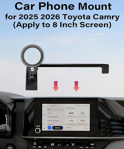 Car Phone Holder for Toyota Camry LE/SE 2025 2026 Accessories Apply to 8 Inch Touch Screen Fixed Clip MagSafe Cell Phone Mount Hands-Free 360° Rotation