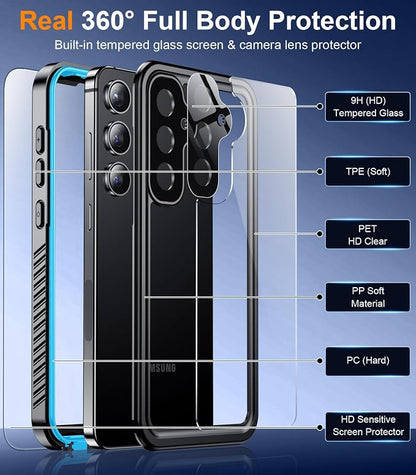 Temdan Designed for Samsung Galaxy S24 Case,Waterproof Built-in Lens & Screen Protector [Full Body Shockproof][Military Drop Proof][IP68 Underwater] Phone Case for Galaxy S24 5G-LightBlue (2024)