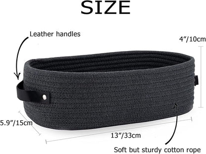Cotton Rope Toilet Paper Holder Basket with Handle, Home Decor Organizing Small Baskets, Nursery Basket 13"x5.9"x4" Dark Gray