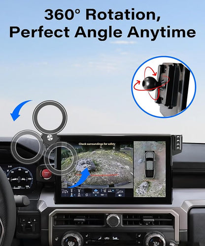 Car Phone Holder for 2024 2025 2026 Toyota Tacoma/2025 Toyota 4Runner Accessories Apply to 14 Inch Touch Screen Fixed Clip MagSafe Passenger Cell Phone Mount Handsfree 360° Rotation