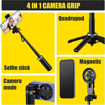 4-in-1 Magnetic Selfie Stick Tripod – 360° Rotation, Bluetooth Remote, Compact Travel Vlog Phone Holder for iPhone