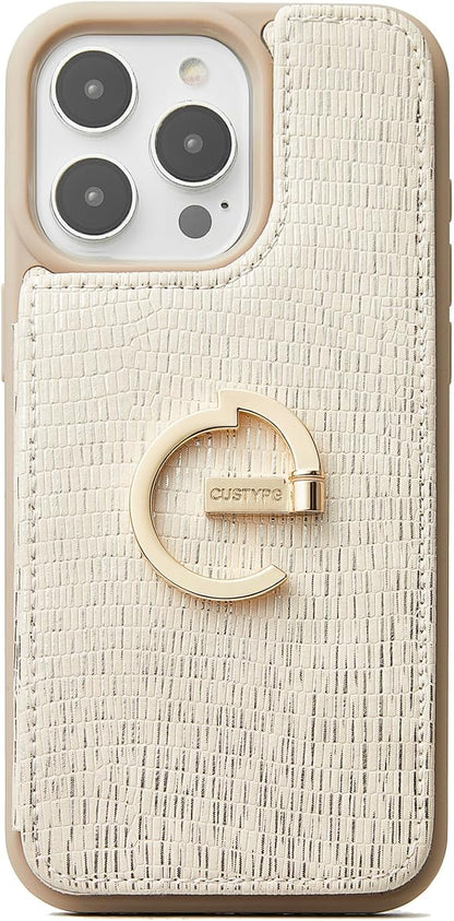 CUSTYPE for iPhone 14 Pro Max Wallet Case with Card Holder, Bling Leather Case with Ring Holder Kickstand Card Slots for Women and Men for iPhone 14Pro Max 6.7"-Nude