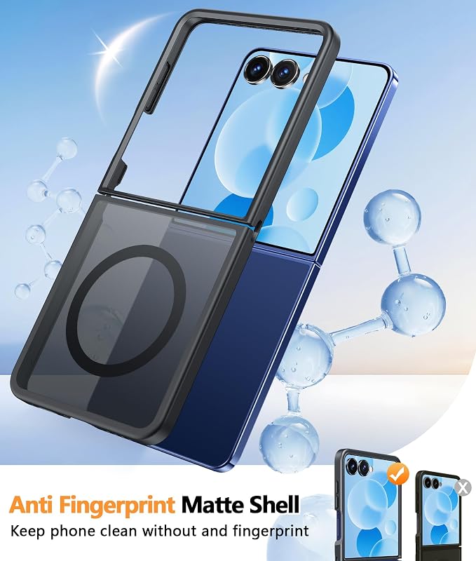 FNTCASE for Samsung-Galaxy Z-Flip-7 Magnetic Case:Translucent Matte Textured Military Grade Drop Protection Phone Cover - Durable Rugged Shockproof Protective Bumper Cases