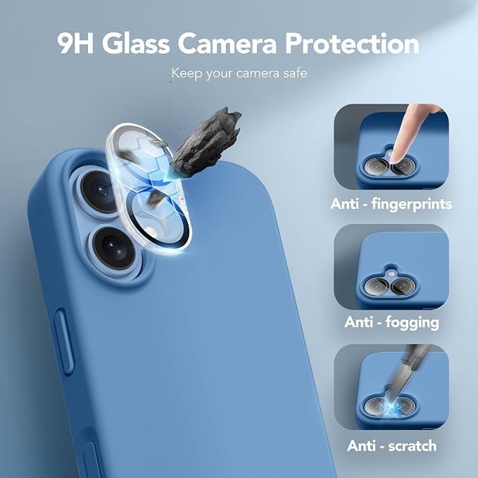 GONEZ Magnetic for iPhone 17 Case, Compatible with MagSafe, [Screen Protector + Camera Lens Protector], Liquid Silicone Anti-Scratch Shockproof Protective Phone Case 6.3 inch, Lake Blue