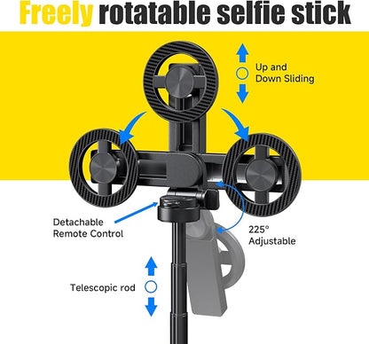 4-in-1 Magnetic Selfie Stick Tripod – 360° Rotation, Bluetooth Remote, Compact Travel Vlog Phone Holder for iPhone