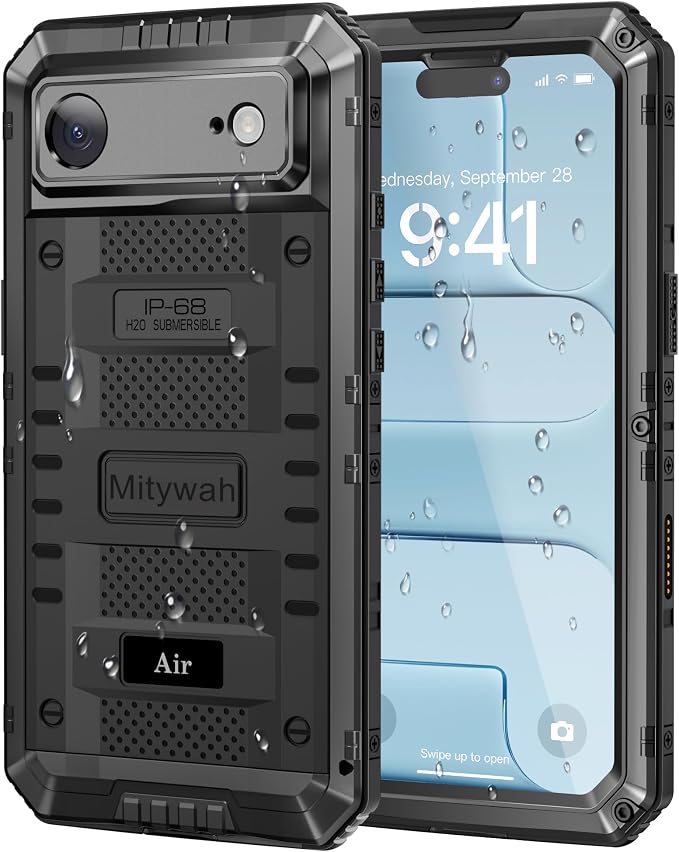 Mitywah Waterproof Case for iPhone Air, Military Grade Rugged Metal Case with Built-in Screen Protector, Heavy Duty Full Body Shockproof Protective Cover for 17 Air 6.5 inch, Black
