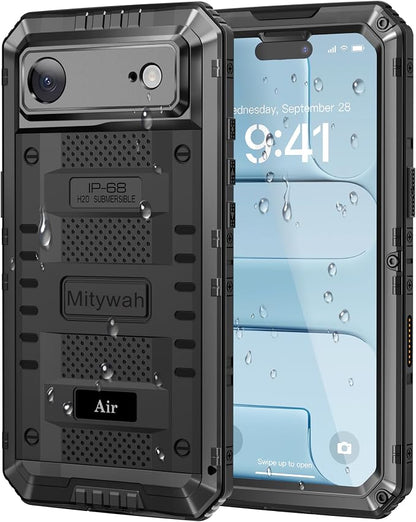 Mitywah Waterproof Case for iPhone Air, Military Grade Rugged Metal Case with Built-in Screen Protector, Heavy Duty Full Body Shockproof Protective Cover for 17 Air 6.5 inch, Black