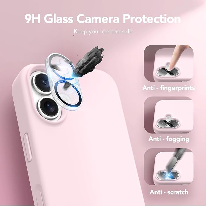 GONEZ Magnetic for iPhone 16 Case, Compatible with MagSafe, [Screen Protector + Camera Lens Protector], Liquid Silicone Shockproof Protective Phone Case for iPhone 16 6.1", Chalk Pink