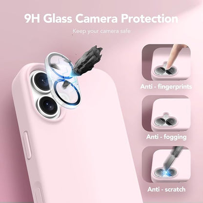 GONEZ Magnetic for iPhone 16 Case, Compatible with MagSafe, [Screen Protector + Camera Lens Protector], Liquid Silicone Shockproof Protective Phone Case for iPhone 16 6.1", Chalk Pink