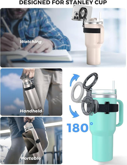 eSamcore for Stanley Cup Magnetic Phone Holder for Magsafe, Foldable Water Bottle Accessories Cellphone Stand Fit for iPhone, Universal Mount for Stanley 20/30/ 40 oz, Yeti Tumbler, Gym, Stroller