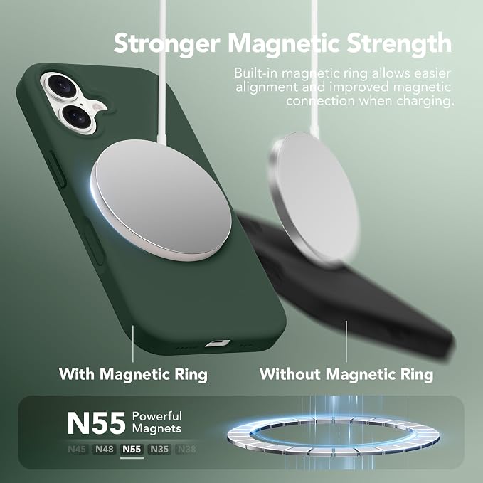 GONEZ Magnetic for iPhone 17 Case, Compatible with MagSafe, [Screen Protector + Camera Lens Protector], Liquid Silicone Anti-Scratch Shockproof Protective Phone Case 6.3 inch, Army Green