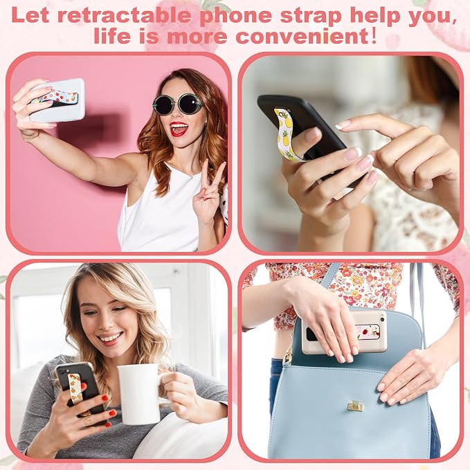 Weewooday 6 Pieces Phone Grip Holder Cell Phone Grip Strap Telescopic Finger Strap Stand Universal Finger Kickstand for Most Smartphones(Fruit)