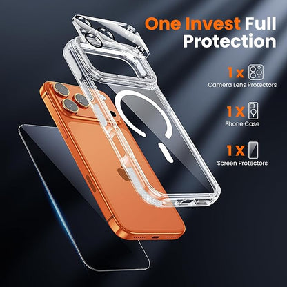 3 in 1 for iPhone 17 Pro Max Case Clear Bumper,Fits MagSafe, Yellowing-Resistant Acrylic Back, Shockproof Guard Corners, Military-Grade Protection for Phone Cover 6.9 inch