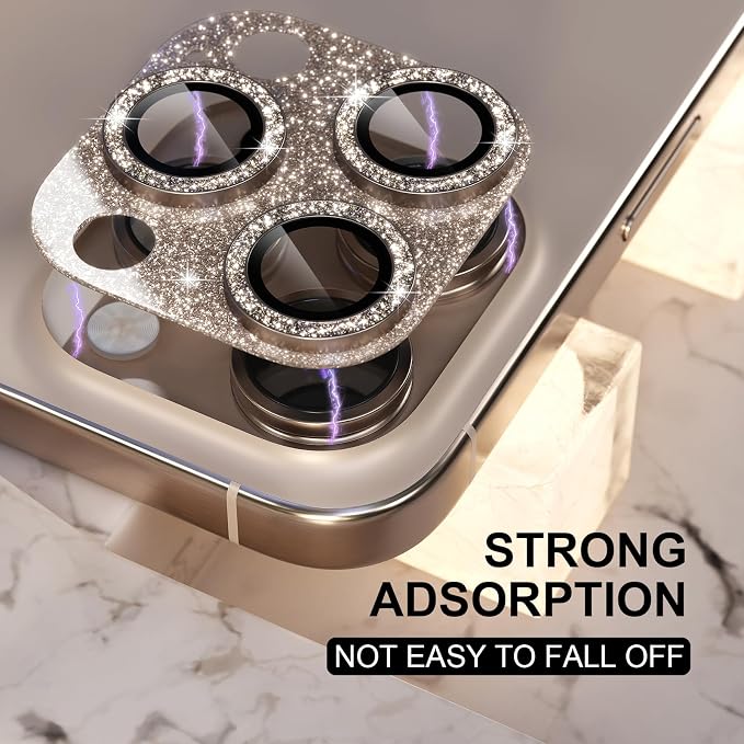 Choiche Compatible for iPhone 16 Pro/iPhone 16 Pro Max Camera Lens Protector, Bling Camera Cover with 9H Tempered Glass Lens Screen Protector Metal Ring Accessories (Glitter-Titanium Desert)