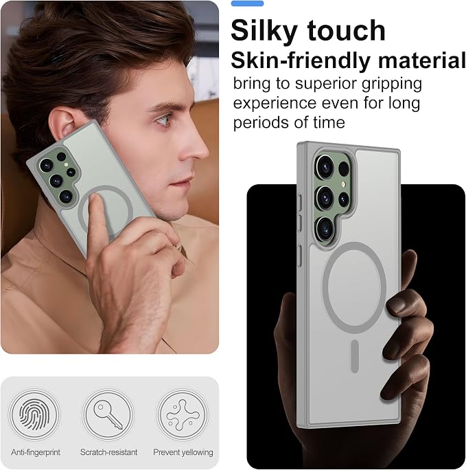 For Samsung Galaxy S23 Ultra Case [Compatible with Magsafe] Translucent Matte Magnetic S23 Ultra Phone Case,SlimThin Duty Shockproof Protection Cover with 2pc HD Screen Protector for S23 Ultra-Gray