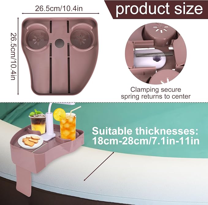 Hot Tub Tray with Phone Holder, Adjustable Spa Bath Bathtub Table with 2 Beverage Slots & Drainage Holes Non-Slip Caddy for Floating Inflatable Pools Above Ground Tubs & Outdoor Spas Accessories