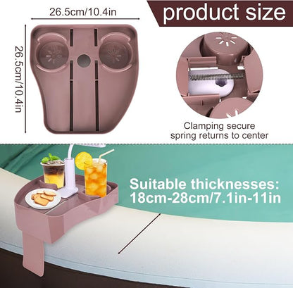 Hot Tub Tray with Phone Holder, Adjustable Spa Bath Bathtub Table with 2 Beverage Slots & Drainage Holes Non-Slip Caddy for Floating Inflatable Pools Above Ground Tubs & Outdoor Spas Accessories