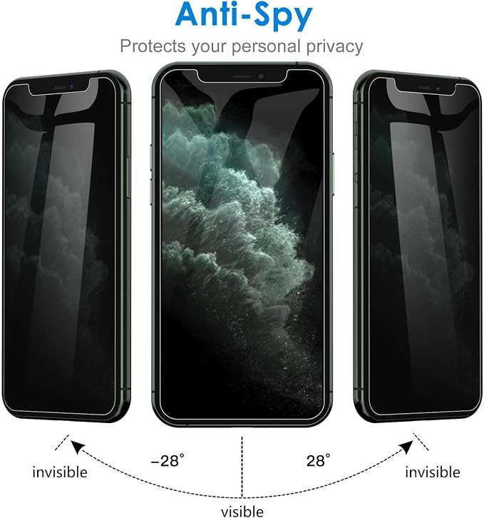 JETech Privacy Screen Protector for iPhone 11 Pro 5.8-Inch with Camera Lens Protector, Anti Spy Tempered Glass Film, 2-Pack Each