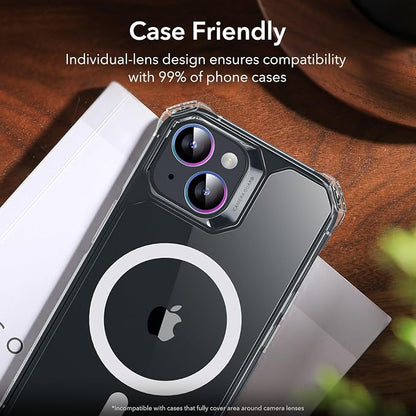 ESR 2 Pack Camera Lens Protector for iPhone 15/15 Plus/14/14 Plus, Ultra-tough HD Individual Lens Protectors, Scratch Resistant, Ultra-thin Tempered Glass, Armorite Series, Chromatic