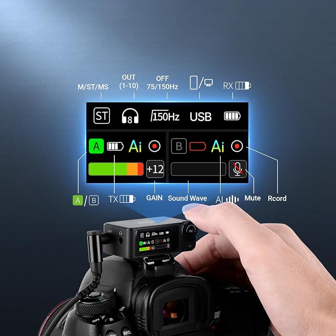 NEEWER CM36 Pro Wireless Microphone, AI Noise Cancellation, 48KHz/32bit Float, 8GB Storage, 85dB SNR, 54H Battery with Charging Case, 328ft Range, Lav Mic for iPhone Android Vlog Camera PC