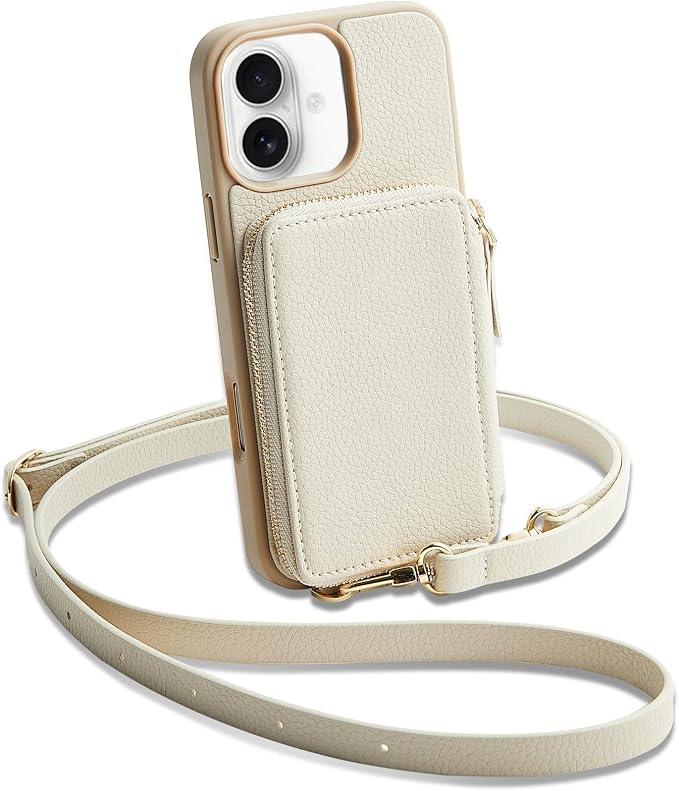 ZVE for iPhone 17 Case Wallet with Card Holder, Crossbody Phone Puese with Wrist Strap for Women 6.3" Beige