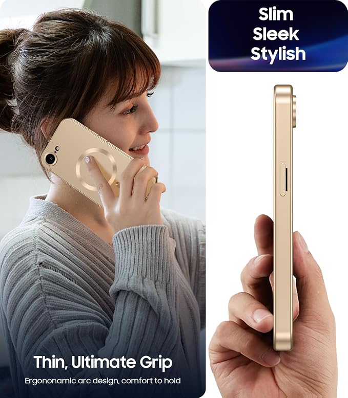 Magnetic for iPhone 16e / 17e Case [Compatible with MagSafe][Built-in Camera Lens Protector] Slim Soft Silicone Bumper Shockproof Metallic Luster 17e Phone Case (Gold)