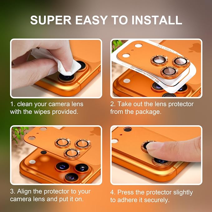 beuxece Compatible for iPhone 17 Pro Camera Lens Protector, Matte Metal Tempered Glass Rear Camera Screen Cover Accessories [Military Grade Shatterproof] [Strong Adsorption] - Glitter Orange