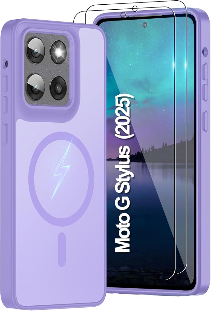 For Motorola Moto G Stylus 2025 Case Magnetic,Translucent Matte Compatible with Magsafe [Military-Grade Protection] with Screen Protector Shockproof Protective Case for Moto G Stylus 2025-Light purple