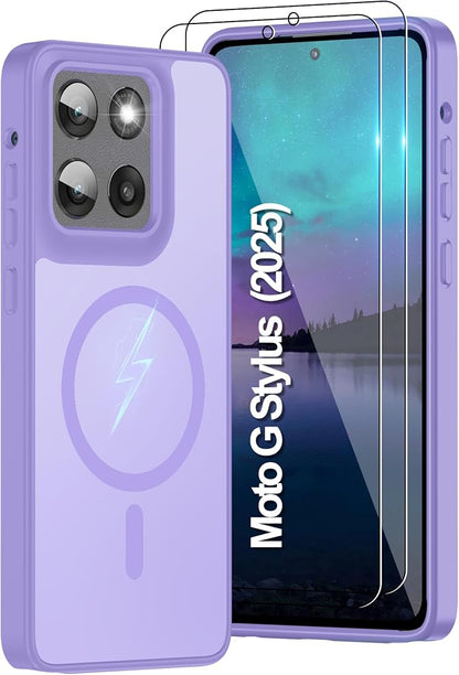For Motorola Moto G Stylus 2025 Case Magnetic,Translucent Matte Compatible with Magsafe [Military-Grade Protection] with Screen Protector Shockproof Protective Case for Moto G Stylus 2025-Light purple
