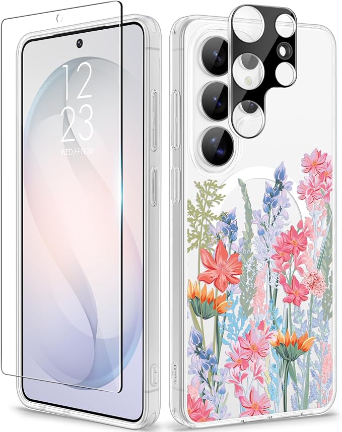 GVIEWIN for Samsung Galaxy S26 Ultra Case Compatible with MagSafe, Clear Floral Shockproof Protective Women Phone Case, Non-Yellowing, Screen&Camera Lens Protector for S26 Ultra 6.9",Botanica/Colorful