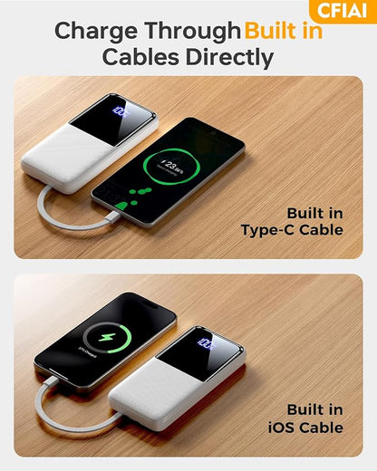 Portable Charger Power Bank - 15000mAh Battery Pack Portable Phone Charger with Built in Cable 22.5W Fast Charging Powerbank Compatible with iPhone Android Samsung Phone, Travel Camping Essential
