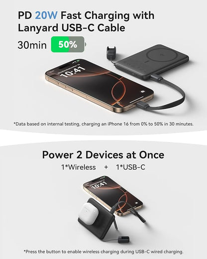 INIU Magnetic Portable Charger, Slim Qi2 Certified 5000mAh 20W Magnetic Power Bank, USB C in&Out Wireless Battery Pack Phone Charger, Only for iPhone 16/15/14/13/12 Series, Purple